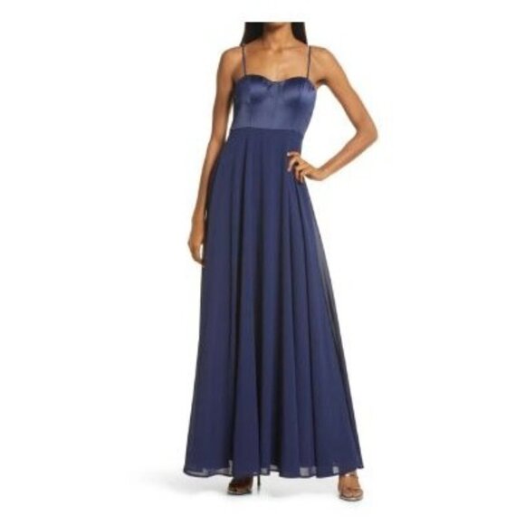 Lulus Best Part Of Me Dress Satin Bustier Chiffon Sweetheart Maxi Gown Small - Picture 2 of 15